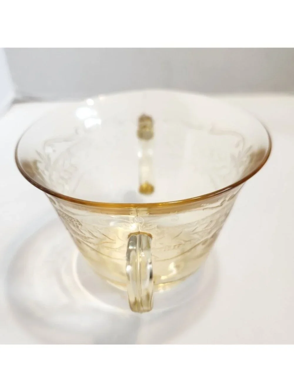 Vintage Amber Depression Glass Open Sugar Bowe With Floral Etched Design READ